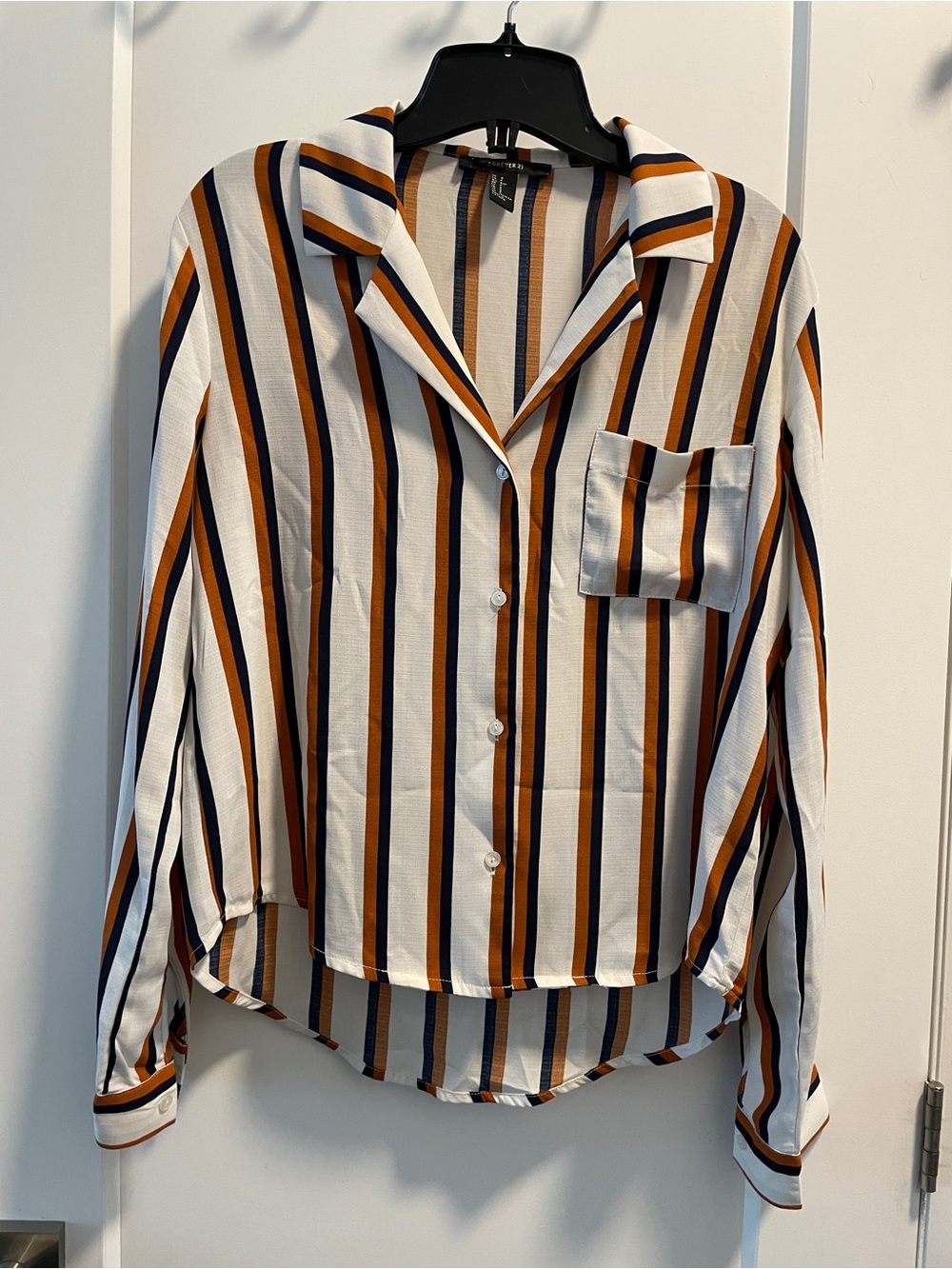 Button-Down Striped Shirt - White & Brown